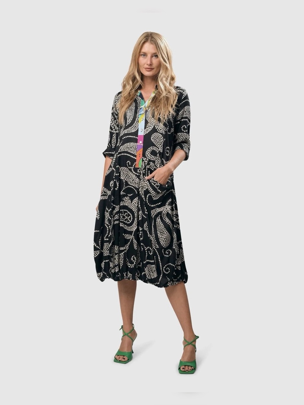 Alembika Paisley Wonderful Dress Black Ivory Midi Dress Size US 6-8